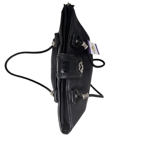 M.C. Marc Chantal Leather Purse Black Tote Croc Alligator Double Strap Bag - Picture 6 of 14